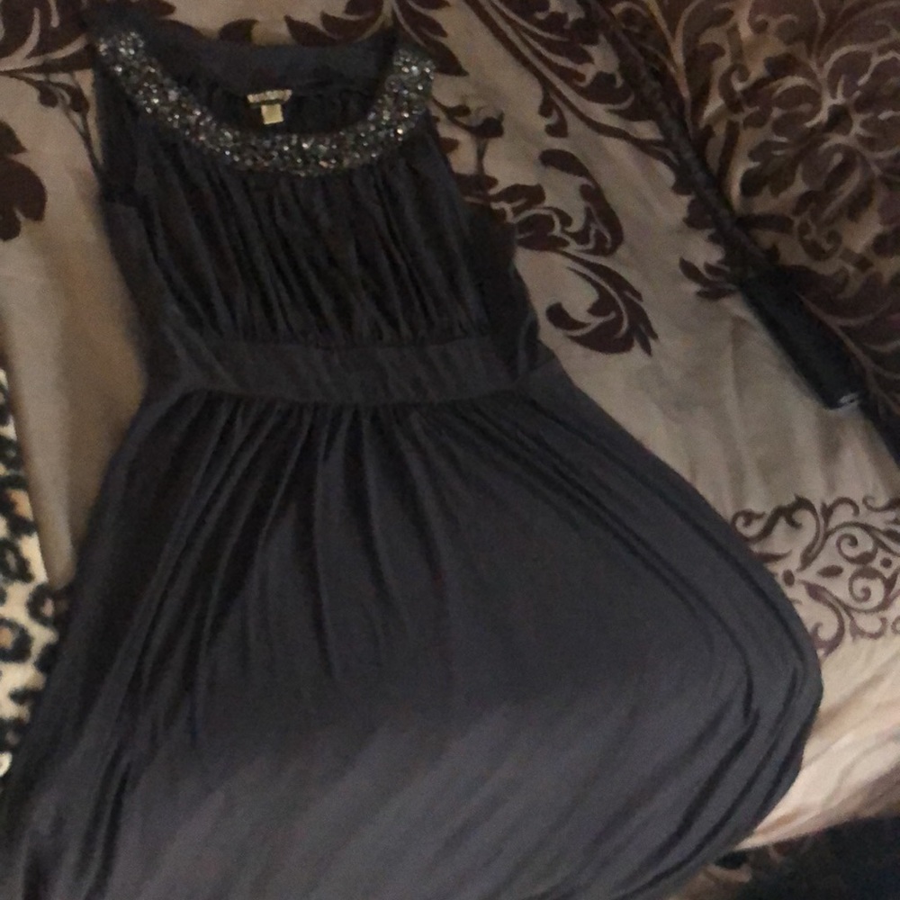 Jeweled neck jersey gown